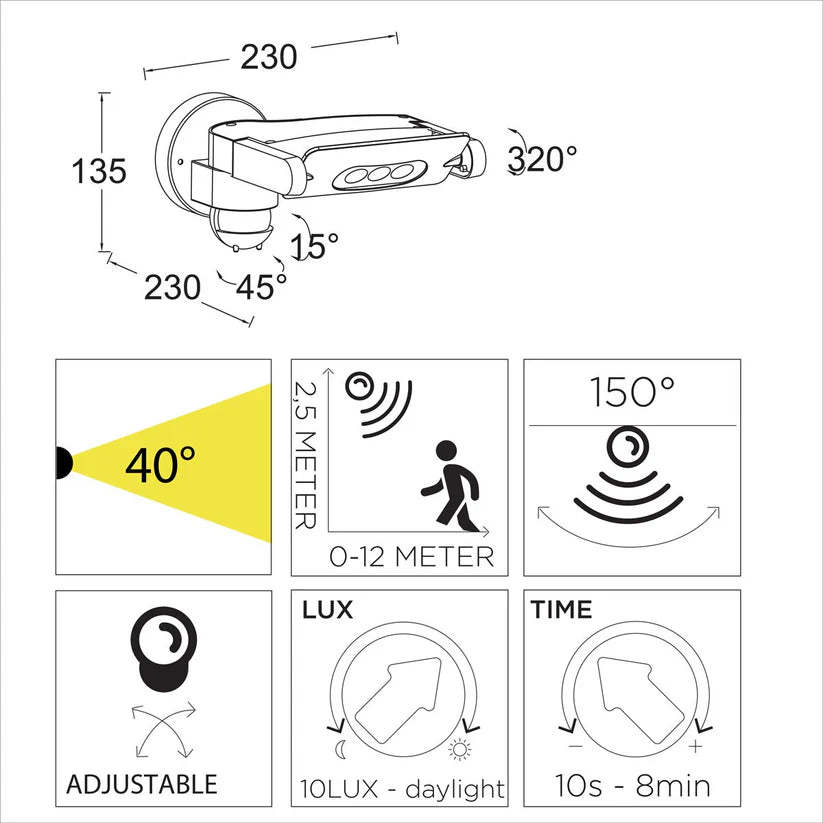 Security Motion Sensor  Light  LED 9W