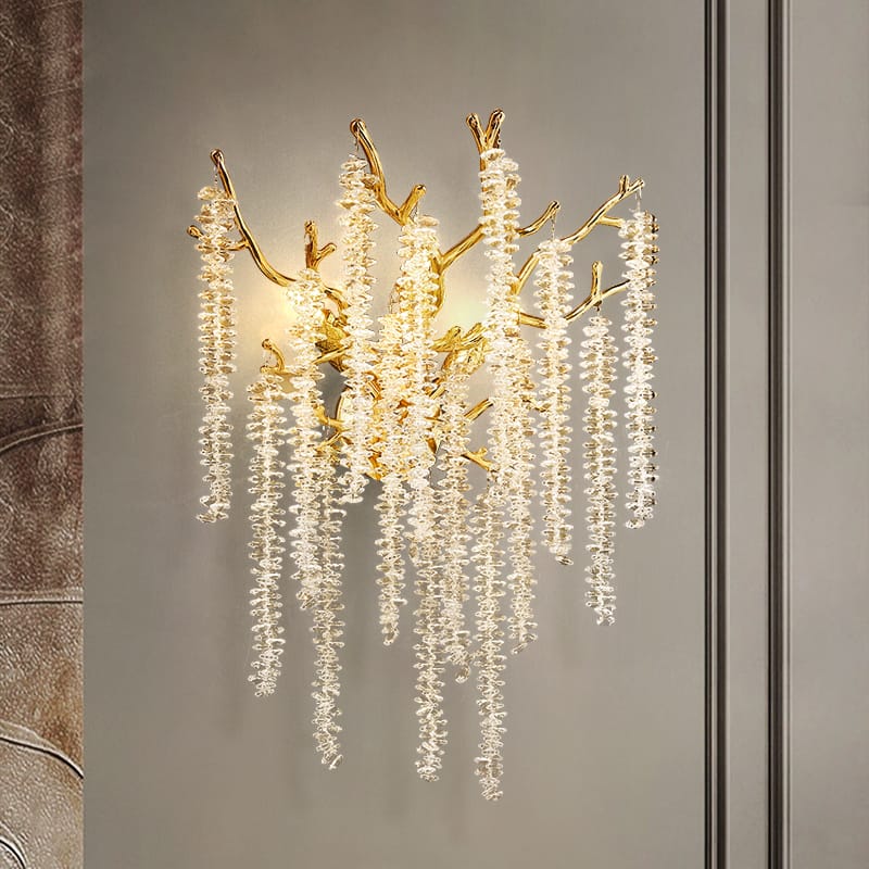 Gold Luster Luxury Branch Crystal Wall Lamp