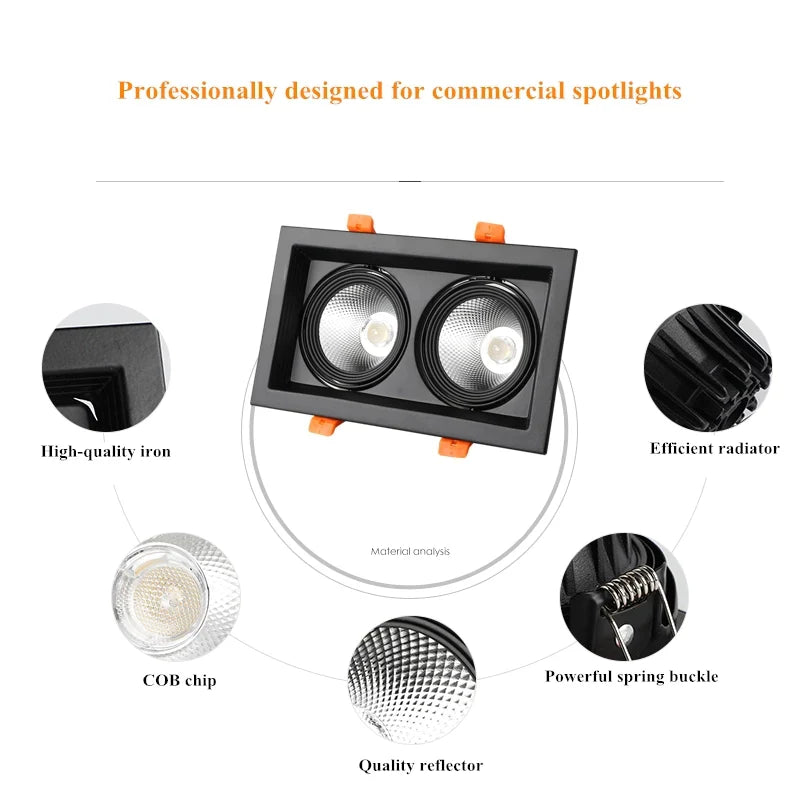 Rectangular Recessed COB Downlight (2x8watt)